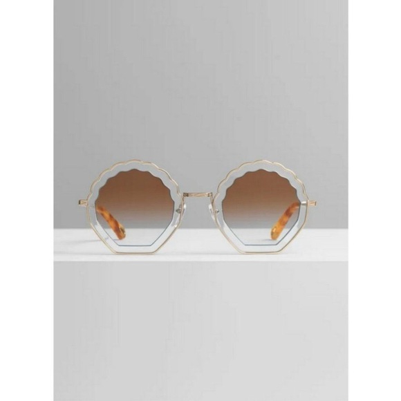 Chloe Tally Sunglasses Scalloped Seashell Gold Azure 56-18-140 - Picture 1 of 6